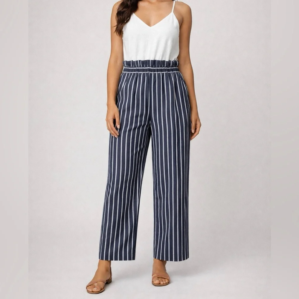 Lydelle Navy & White Striped Jumpsuit Size M